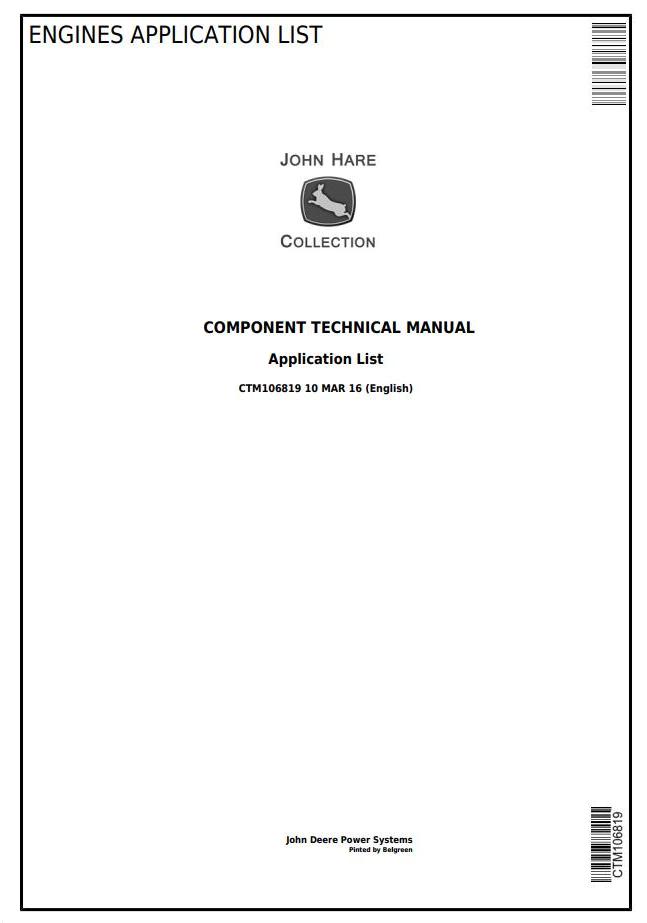 John Deere Application List Engine Component Technical Manual CTM106819