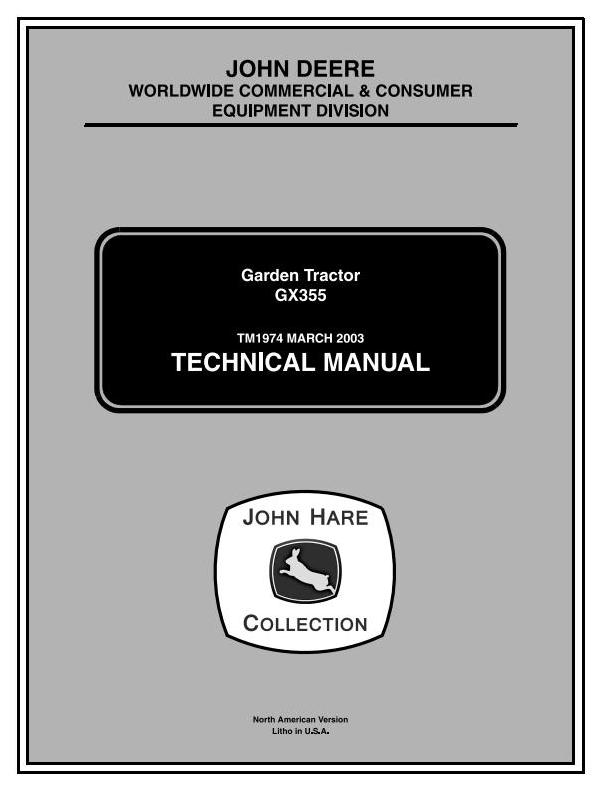 John Deere GX355D Lawn Garden Tractor Technical Manual TM1974