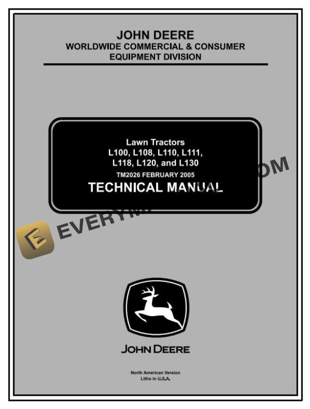John Deere L100 L110 L120 L130 L118 L111 Lawn Tractor Technical Manual