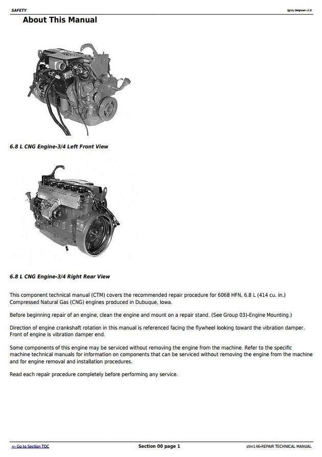 John Deere PowerTech 6.8L 6068 Compressed Natural Gas Engine Repair Technical Manual CTM146