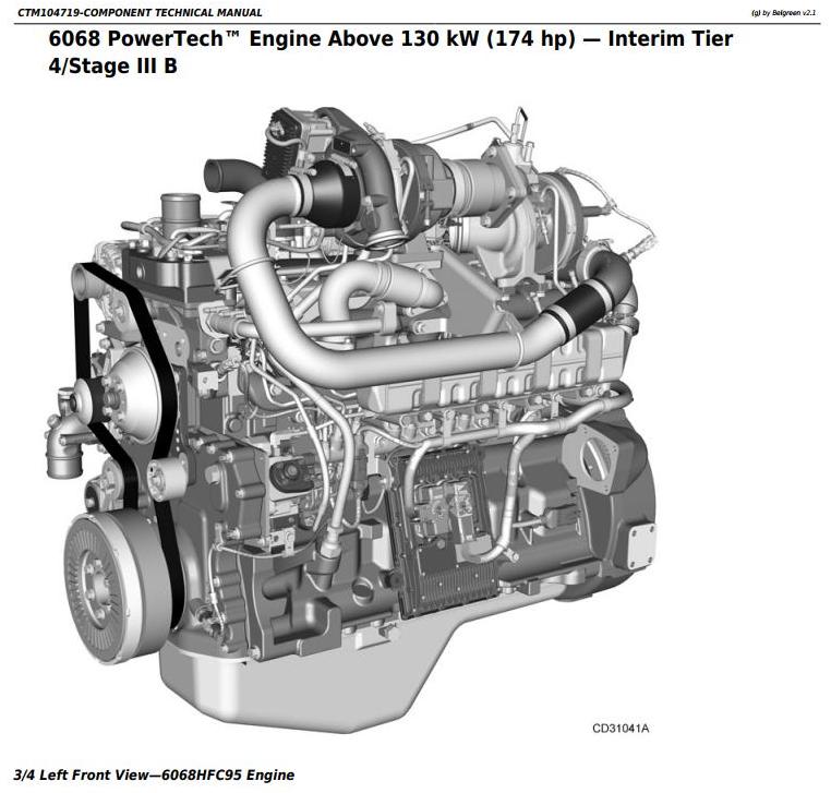 John Deere PowerTech 6068 130kW 174 hp Interim Tier 4 Stage III B Diesel Engine Component Technical Manual CTM104719