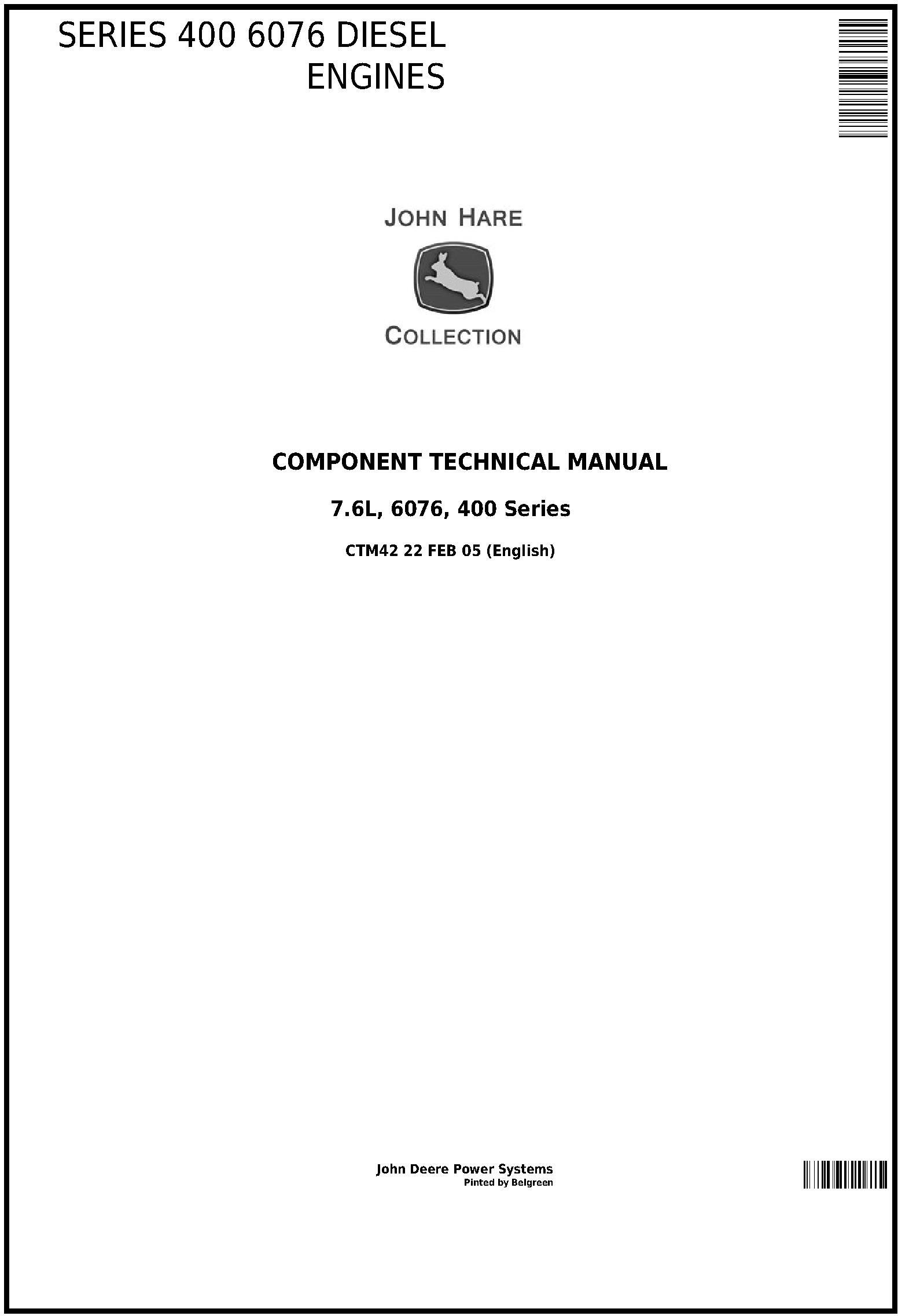 John Deere Series 400 6076 Diesel Engine Component Technical Manual CTM42