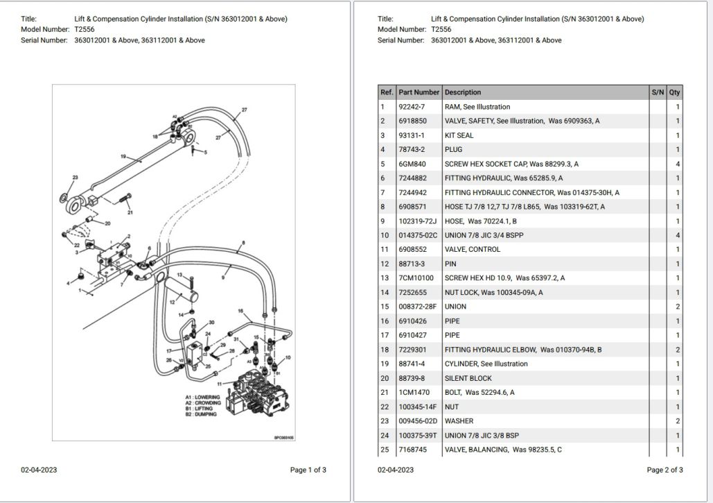 Bobcat T2556 363012001 & Above, 363112001 & Above Parts Catalog PDF
