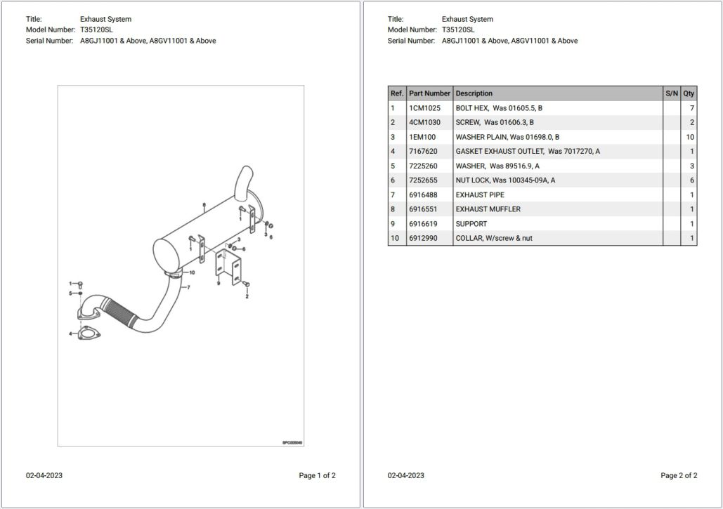 Bobcat T35120SL A8GJ11001 & Above, A8GV11001 & Above Parts Catalog PDF