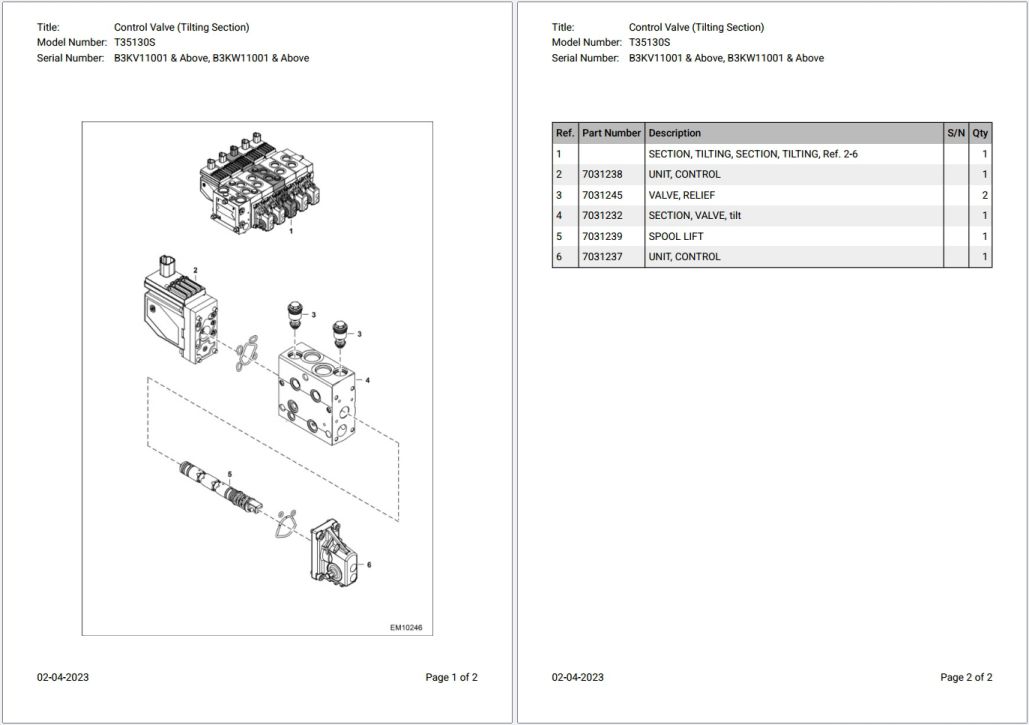 Bobcat T35130S B3KV11001 & Above, B3KW11001 & Above Parts Catalog PDF