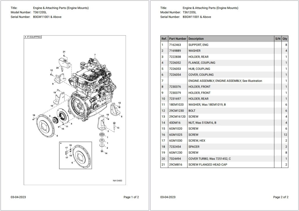 Bobcat T36120SL B3GW11001 & Above Parts Catalog PDF