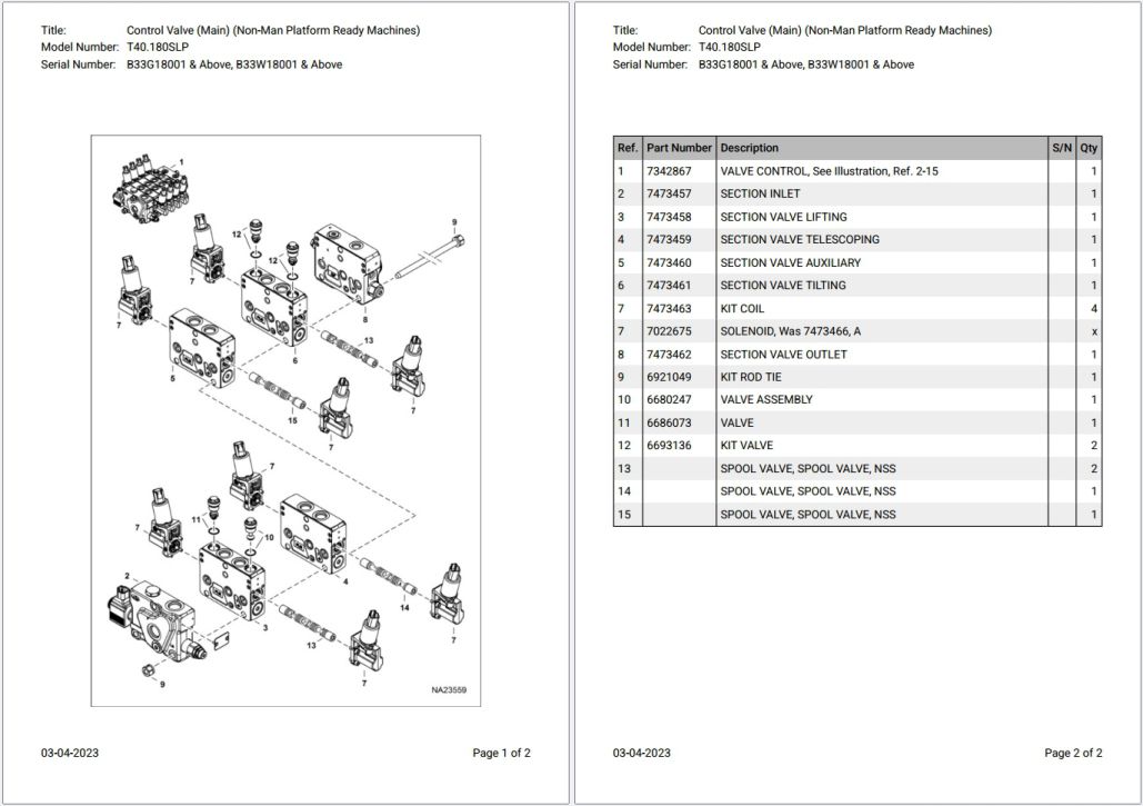 Bobcat T40.180SLP B33G18001 & Above, B33W18001 & Above Parts Catalog PDF