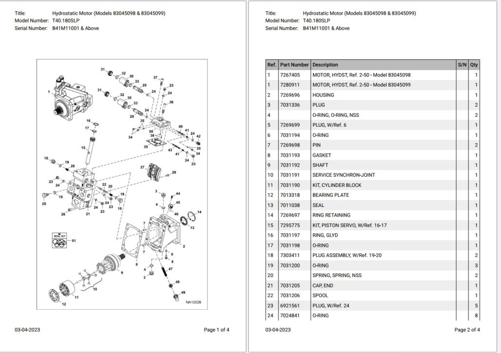 Bobcat T40.180SLP B41M11001 & Above Parts Catalog PDF
