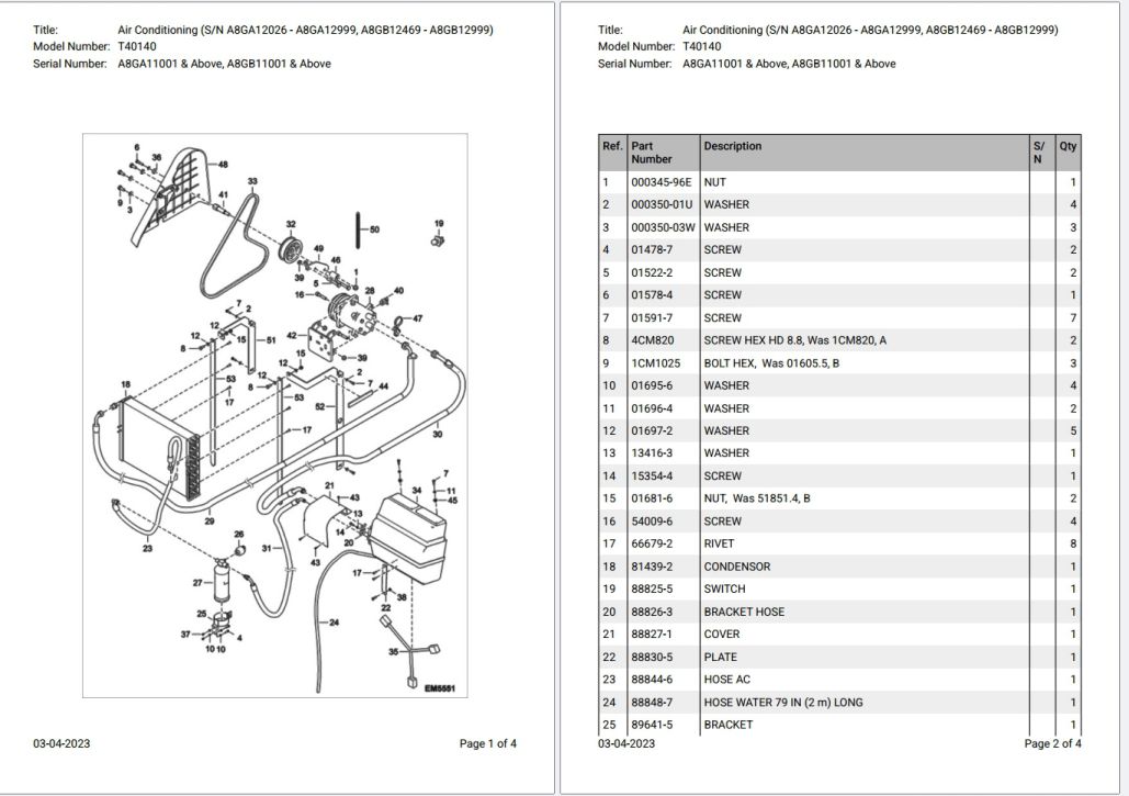 Bobcat T40140 A8GA11001 & Above, A8GB11001 & Above Parts Catalog PDF
