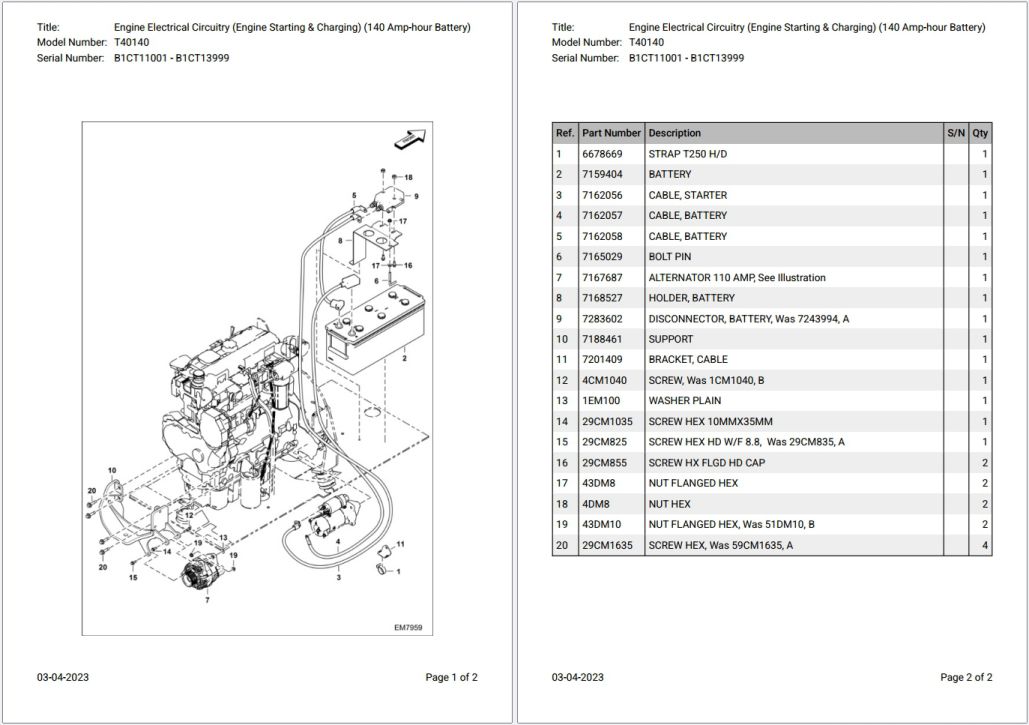 Bobcat T40140 B1CT11001 – B1CT13999 Parts Catalog PDF