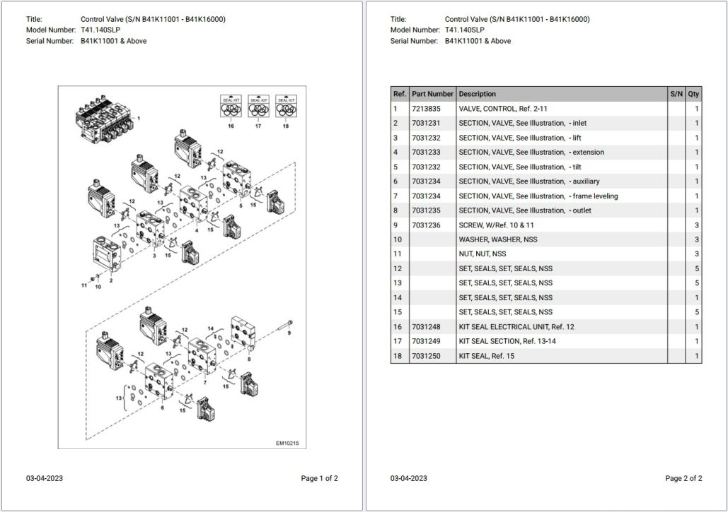 Bobcat T41.140SLP B41K11001 & Above Parts Catalog PDF