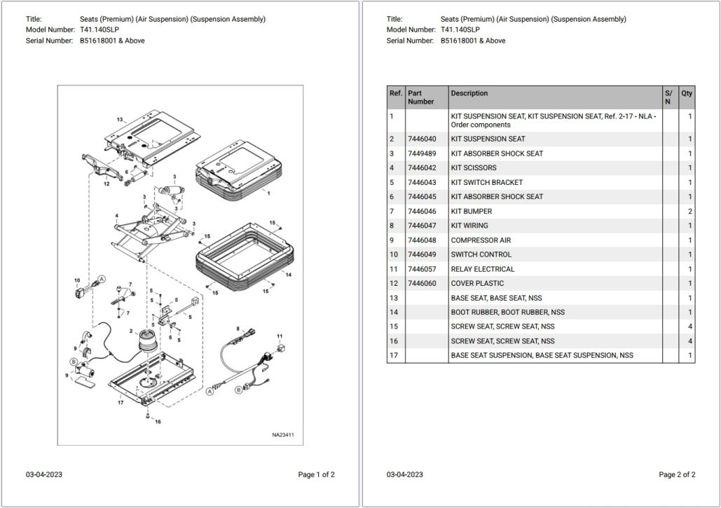 Bobcat T41.140SLP B51618001 & Above Parts Catalog PDF
