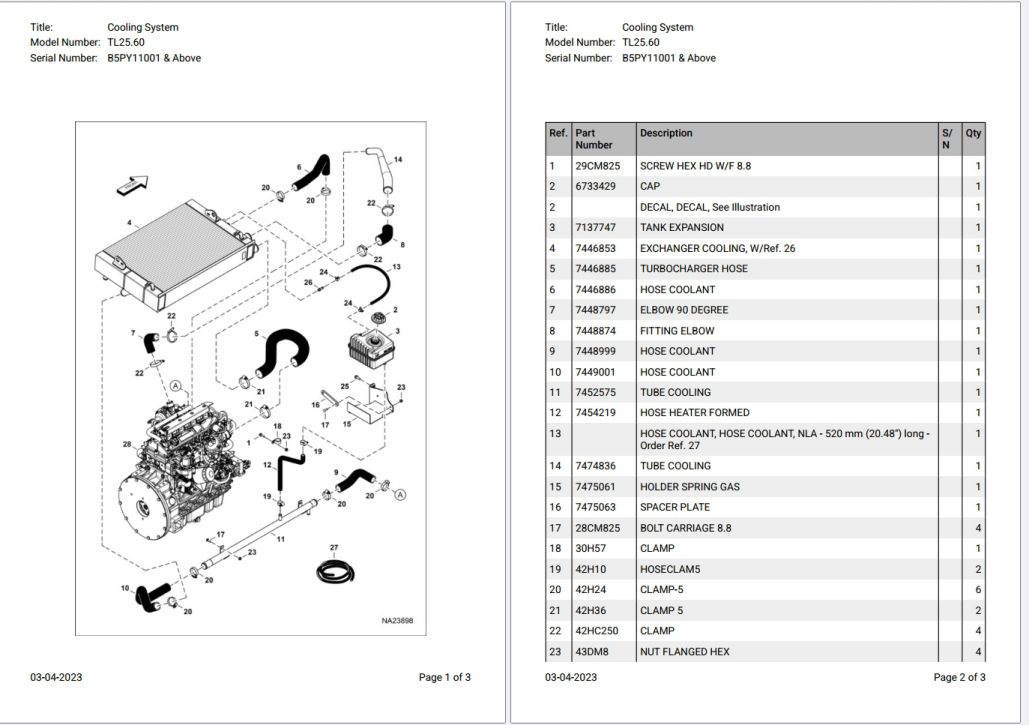 Bobcat TL25.60 B5PY11001 & Above Parts Catalog PDF