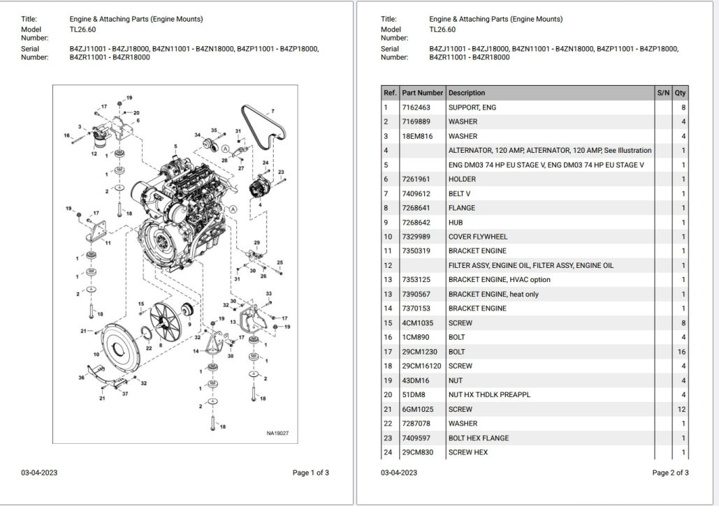 Bobcat TL26.60 B4ZJ11001 – B4ZJ18000 Parts Catalog PDF