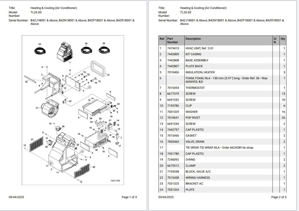 Bobcat TL26.60 B4ZJ18001 & Above Parts Catalog PDF