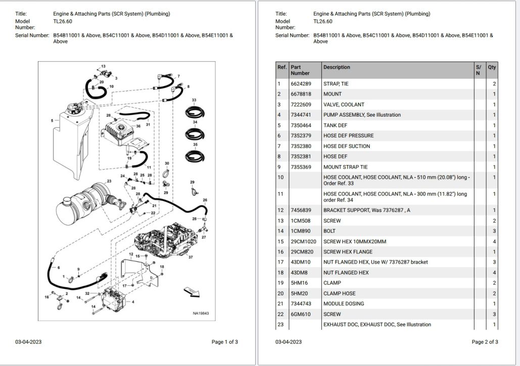 Bobcat TL26.60 B54B11001 & Above Parts Catalog PDF