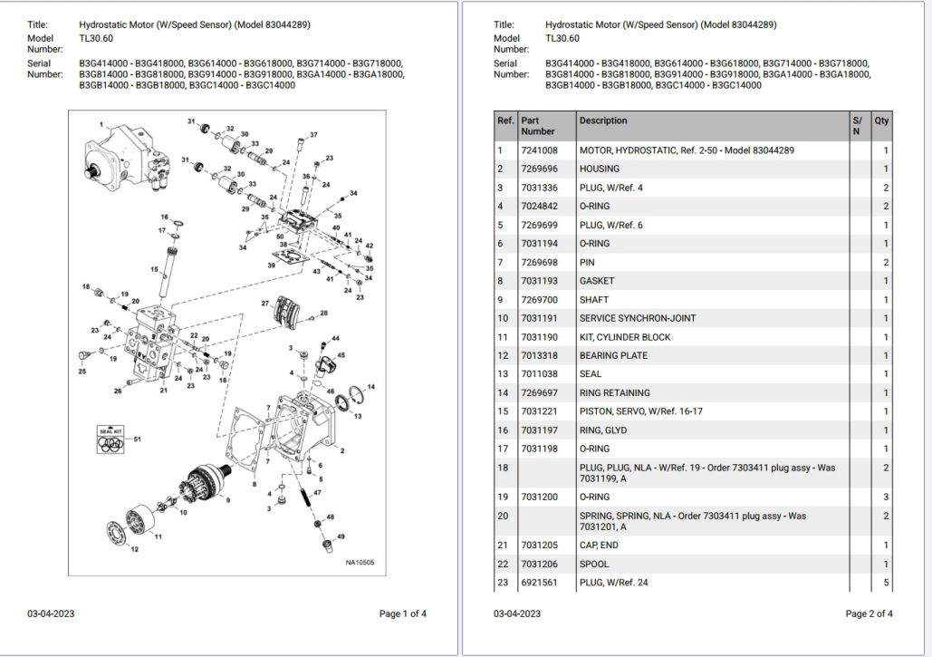 Bobcat TL30.60 B3G414000 – B3GC14000 Parts Catalog PDF