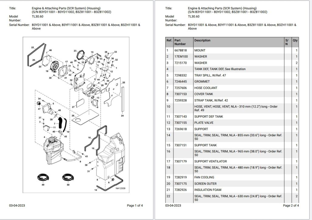 Bobcat TL30.60 B3YD11001 & Above Parts Catalog PDF