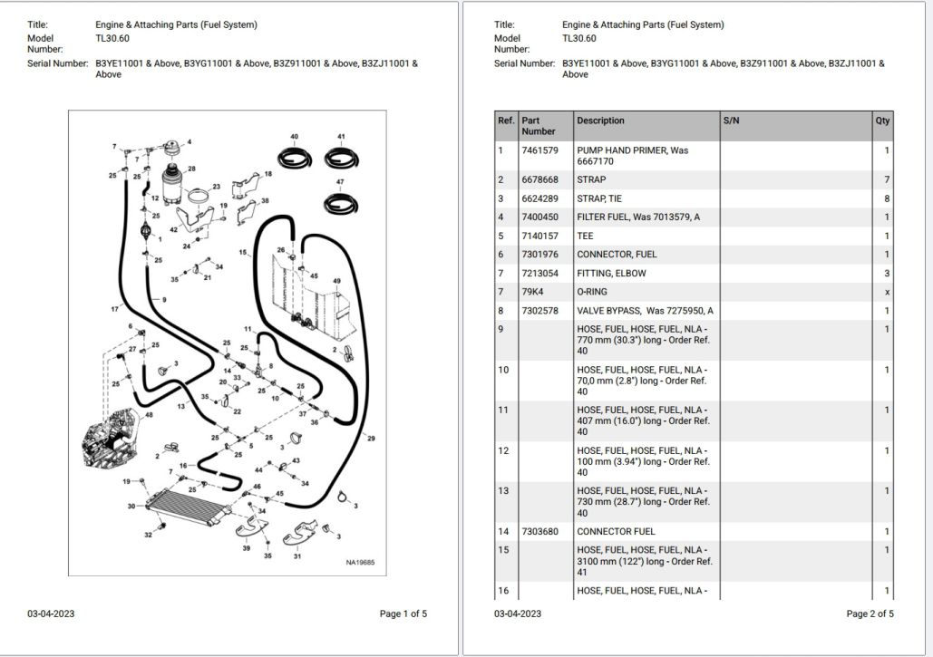 Bobcat TL30.60 B3YE11001 & Above Parts Catalog PDF