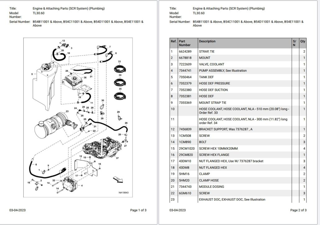 Bobcat TL30.60 B54B11001 & Above Parts Catalog PDF