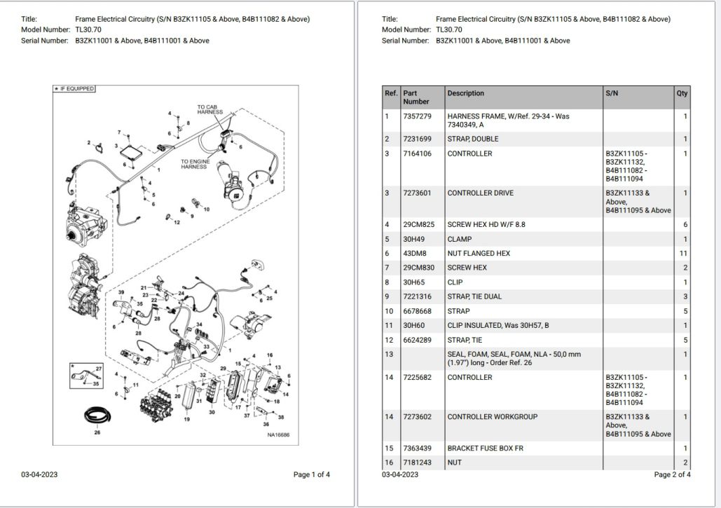 Bobcat TL30.70 B3ZK11001 & Above, B4B111001 & Above Parts Catalog PDF