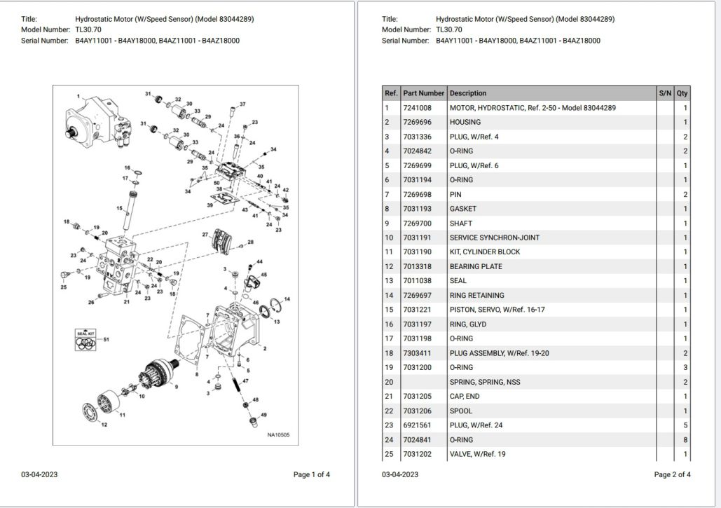 Bobcat TL30.70 B4AY11001 – B4AY18000, B4AZ11001 – B4AZ18000 Parts Catalog PDF
