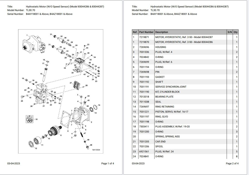 Bobcat TL30.70 B4AY18001 & Above, B4AZ18001 & Above Parts Catalog PDF