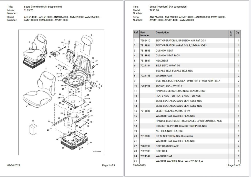 Bobcat TL35.70 ANL714000 – AVM618000 Parts Catalog PDF