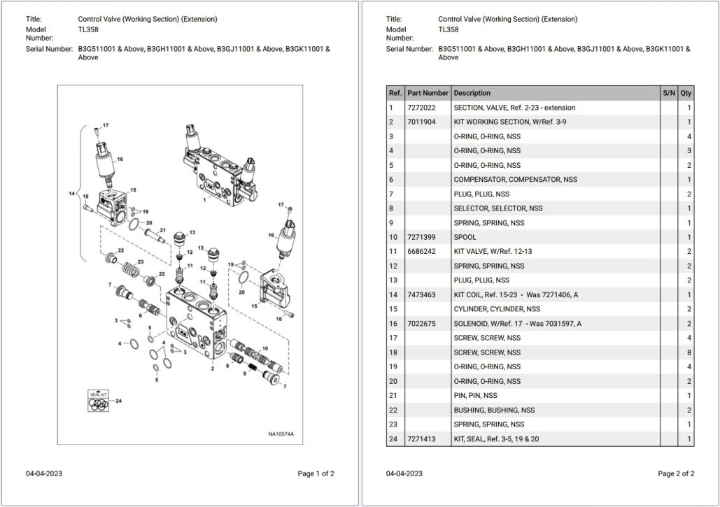 Bobcat TL358 B3G511001 & Above Parts Catalog PDF