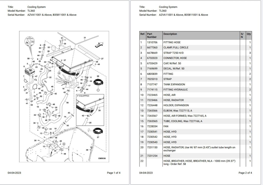 Bobcat TL360 AZVA11001 & Above, B35811001 & Above Parts Catalog PDF