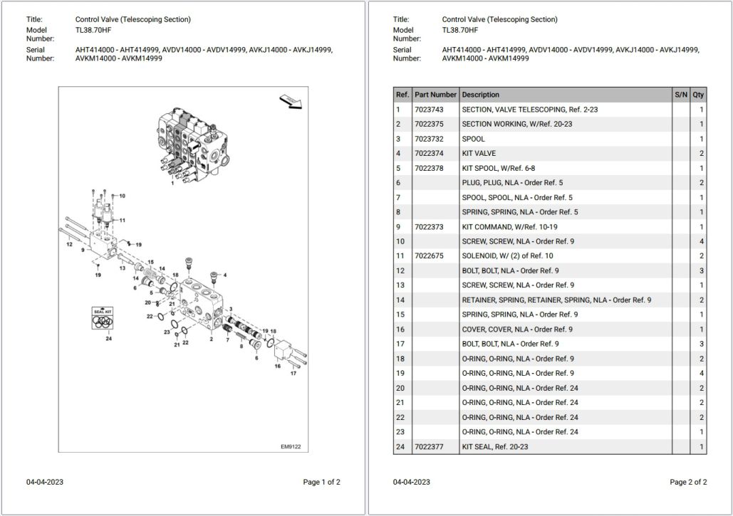 Bobcat TL38.70HF AHT414000 – AVKM14999 Parts Catalog PDF