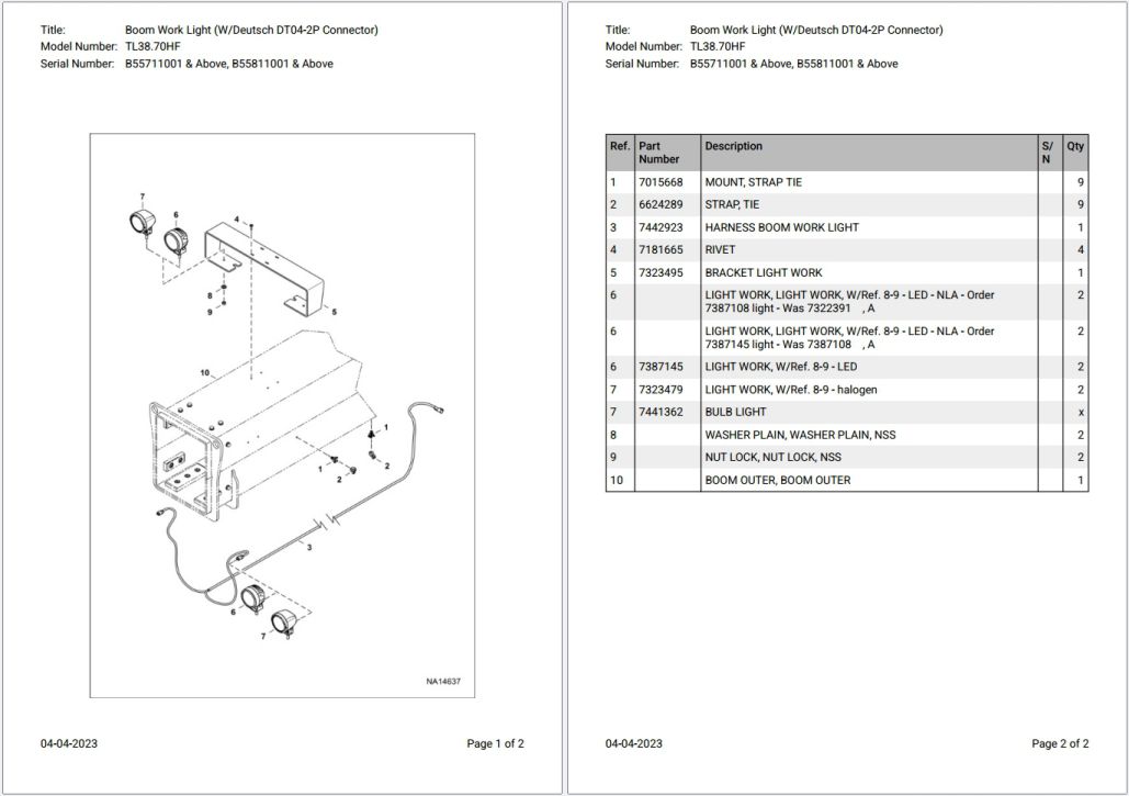 Bobcat TL38.70HF B55711001 & Above, B55811001 & Above Parts Catalog PDF
