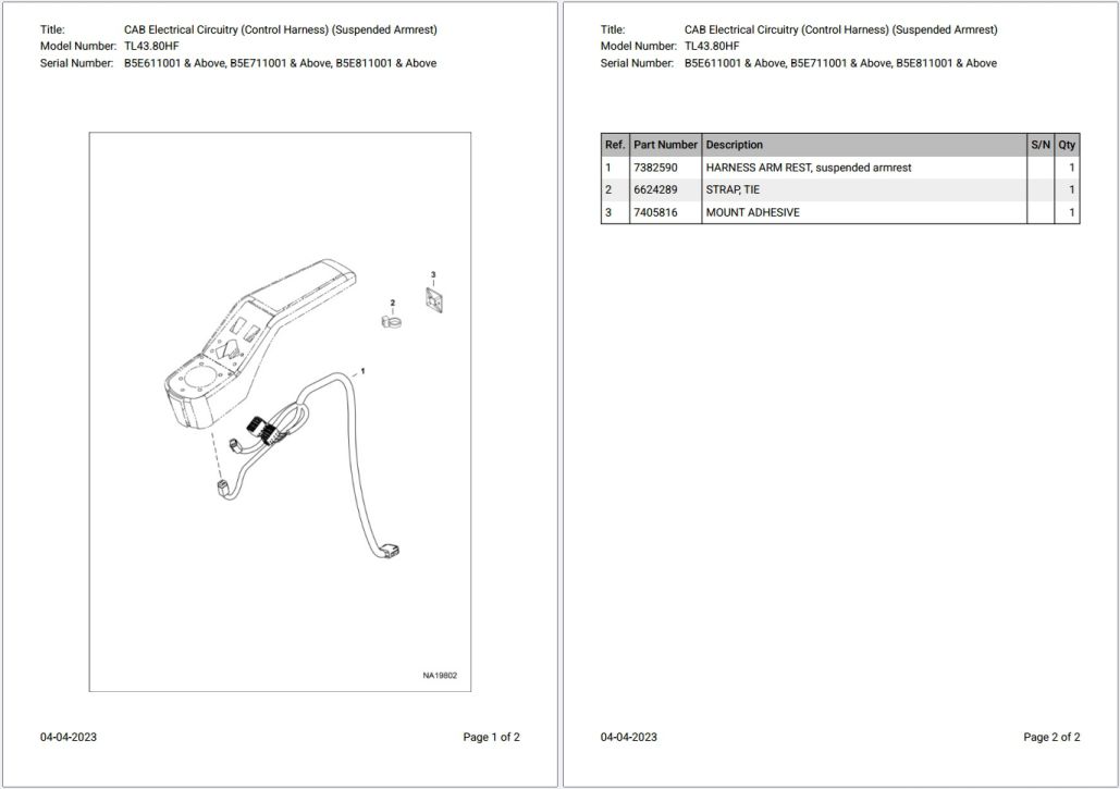 Bobcat TL43.80HF B5E611001 & Above Parts Catalog PDF
