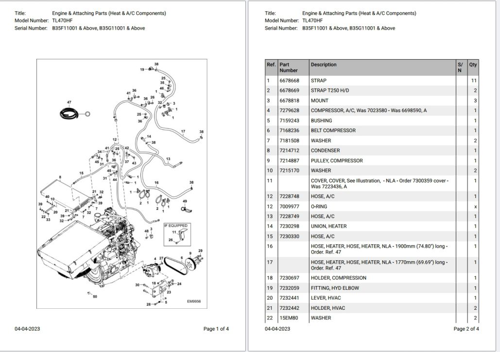 Bobcat TL470HF B35F11001 & Above, B35G11001 & Above Parts Catalog PDF