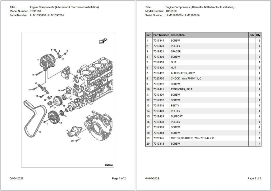 Bobcat TR35160 LLM1590000 – LLM1590266 Parts Catalog PDF