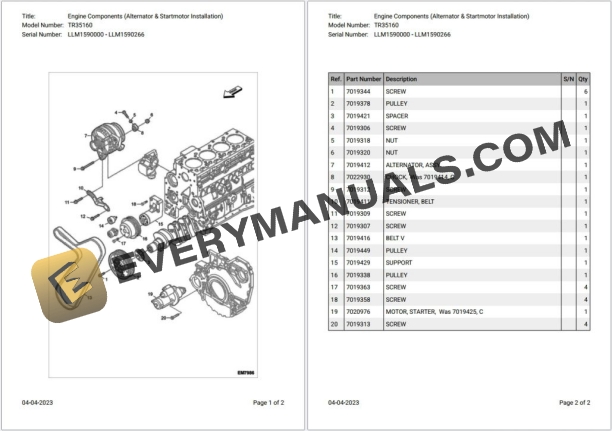 Bobcat TR35160 LLM1590000 – LLM1590266 Parts Catalog PDF