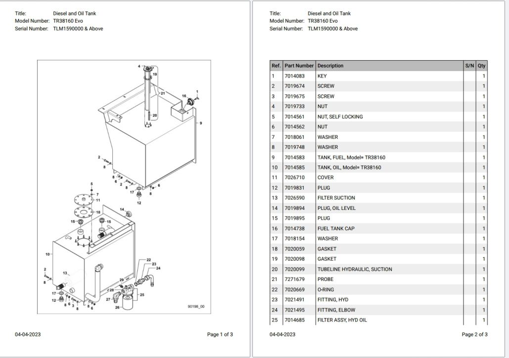 Bobcat TR38160 Evo TLM1590000 & Above Parts Catalog PDF
