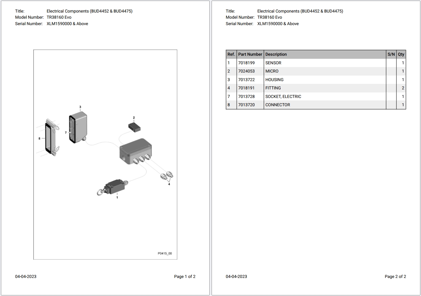 Bobcat TR38160 Evo XLM1590000 & Above Parts Catalog PDF
