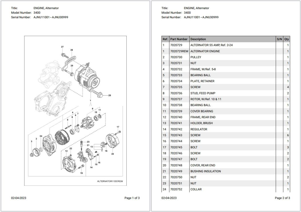 Bobcat 3400 AJNU11001 – AJNU30999 Parts Catalog