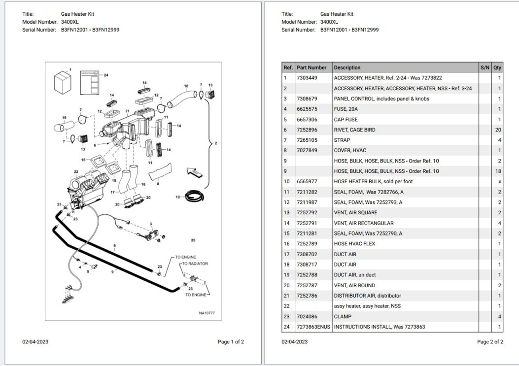Bobcat 3400XL B3FN12001 – B3FN12999 Parts Catalog