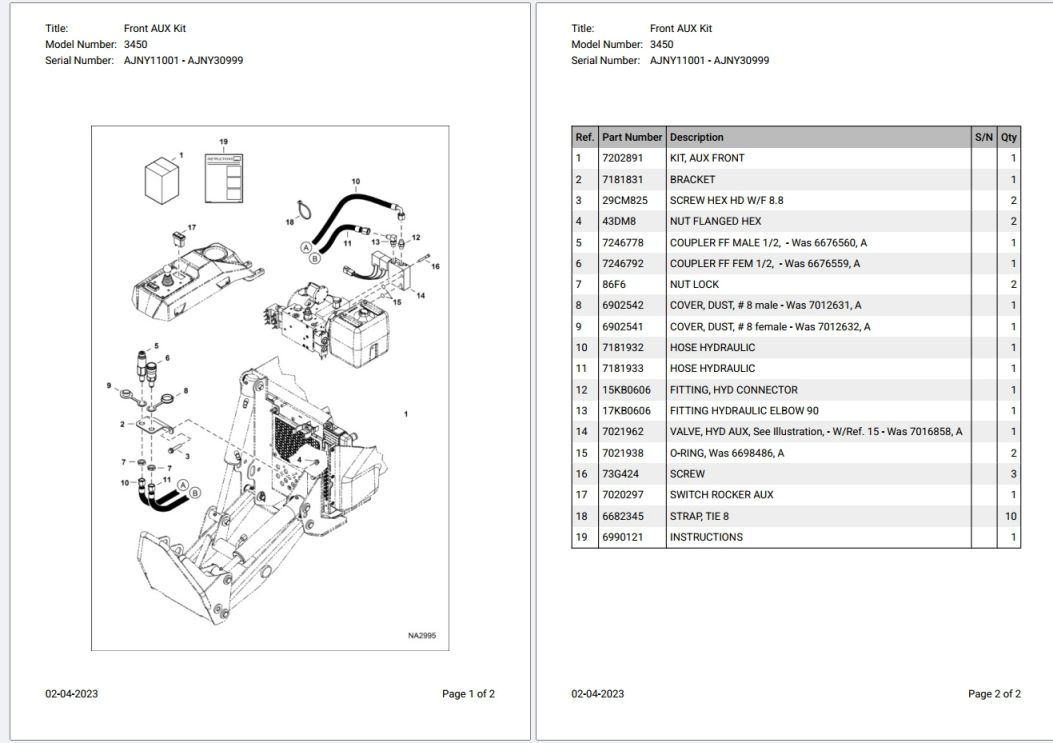 Bobcat 3450 AJNY11001 – AJNY30999 Parts Catalog