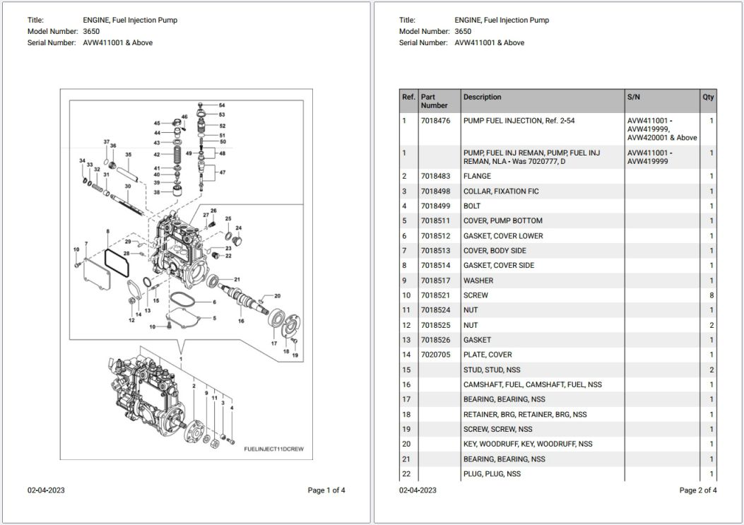 Bobcat 3650 AVW411001 & Above Parts Catalog