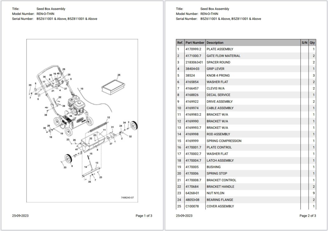 Bobcat REN-O-THIN B5Z611001 & Above, B5Z811001 & Above Parts Catalog