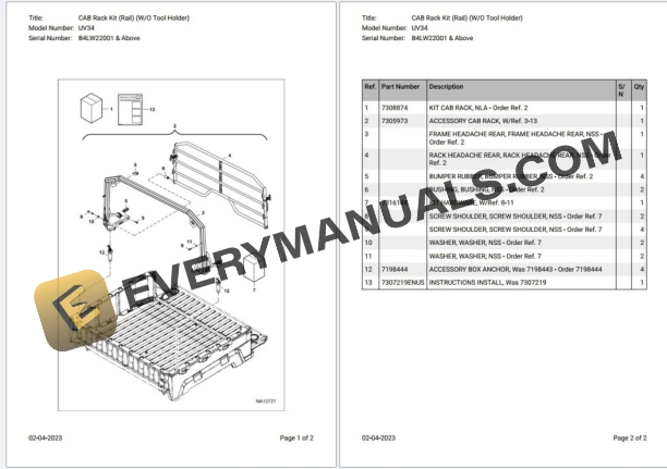 Bobcat UV34 B4LW22001 & Above Parts Catalog