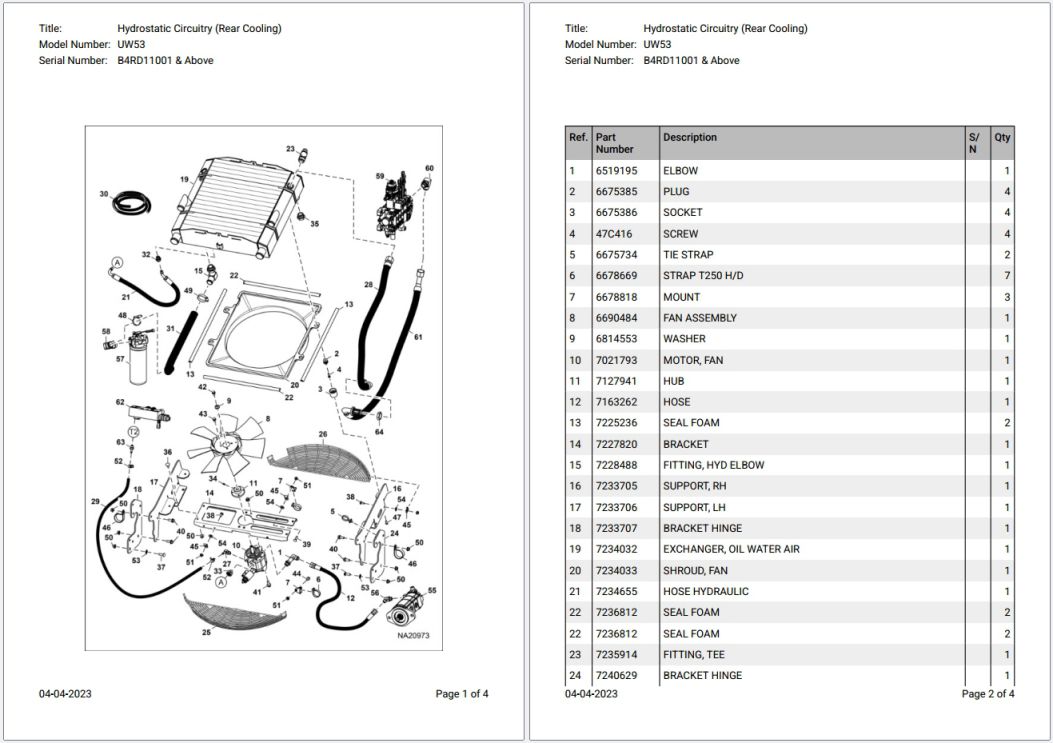 Bobcat UW53 B4RD11001 & Above Parts Catalog