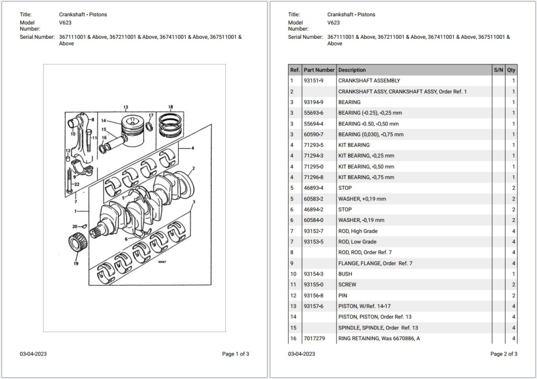 Bobcat V623 367111001 & Above Parts Catalog