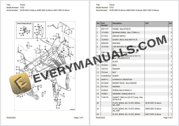 Bobcat V723 367812001 & Above Parts Catalog