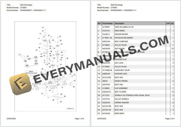 Bobcat ZT3000 999300300071 – 999300301111 Parts Catalog