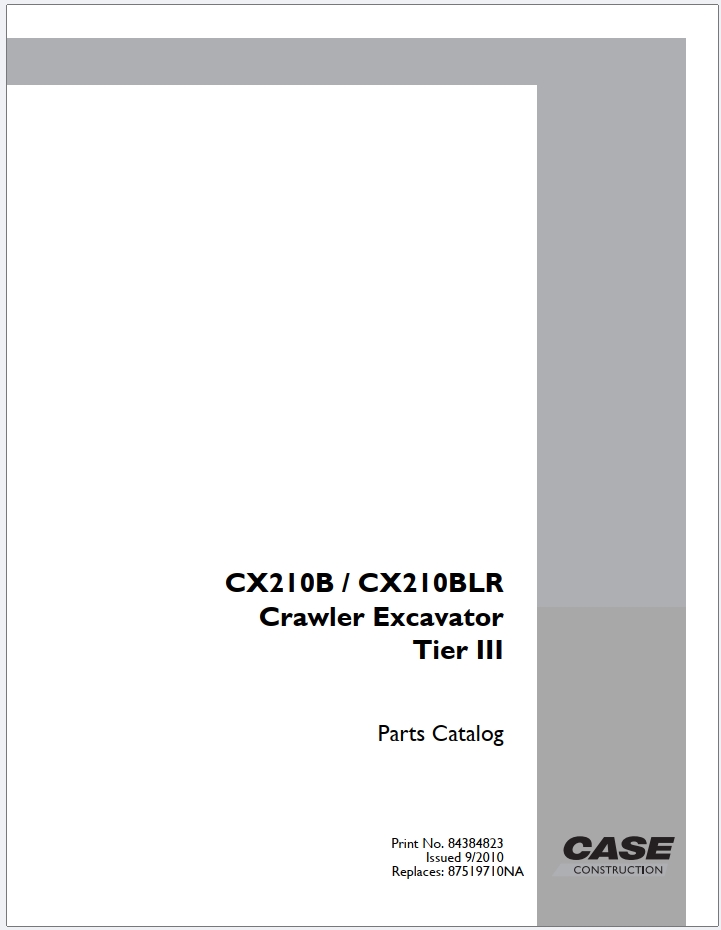 Case CX210B CX210BLR Crawler Excavator Tier III Parts Catalog 84384823