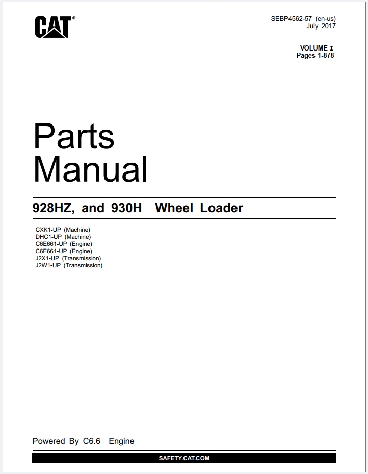 Caterpillar 928HZ 930H Wheel Loader Parts Manual SEBP4562-57